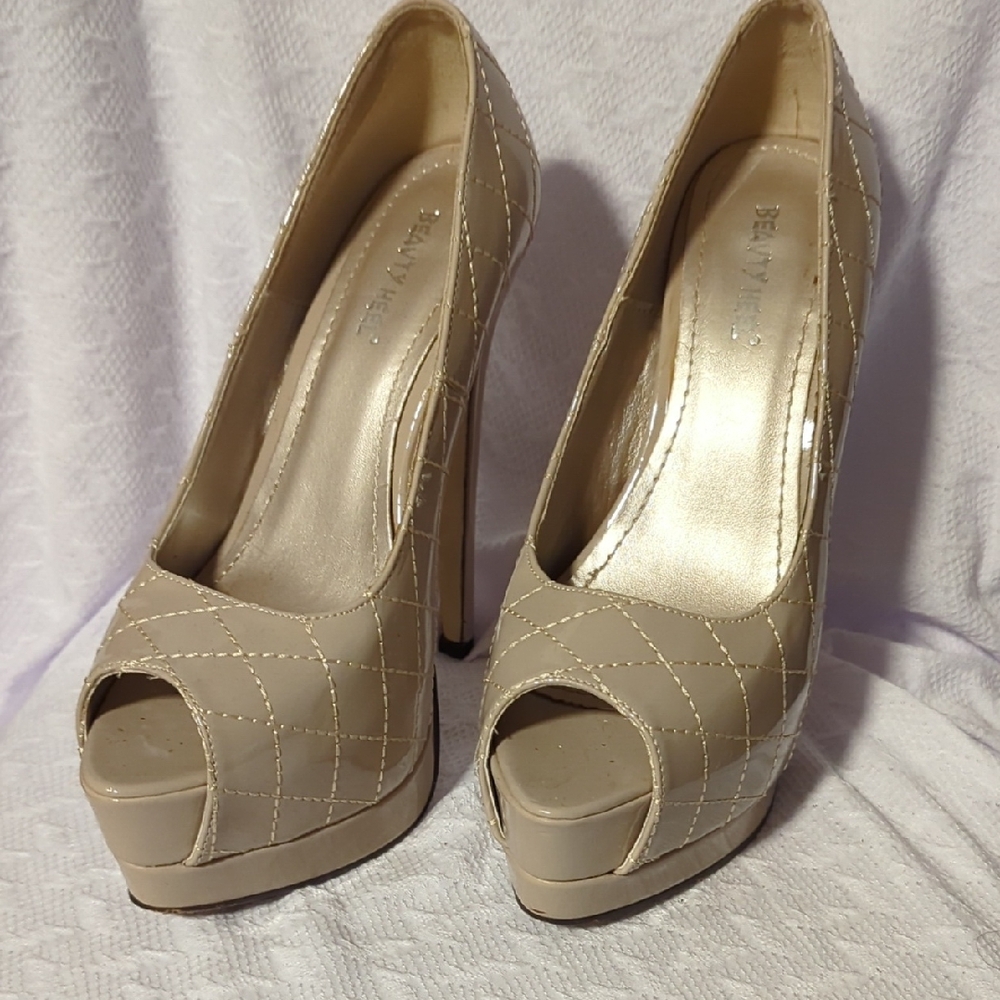Beige Peep Toe Platform Heels - image 1